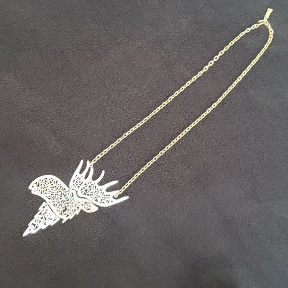 NWT Very Cool Silver Gold 22" Moose Pendant Swinging Necklace - Picture 3 of 8